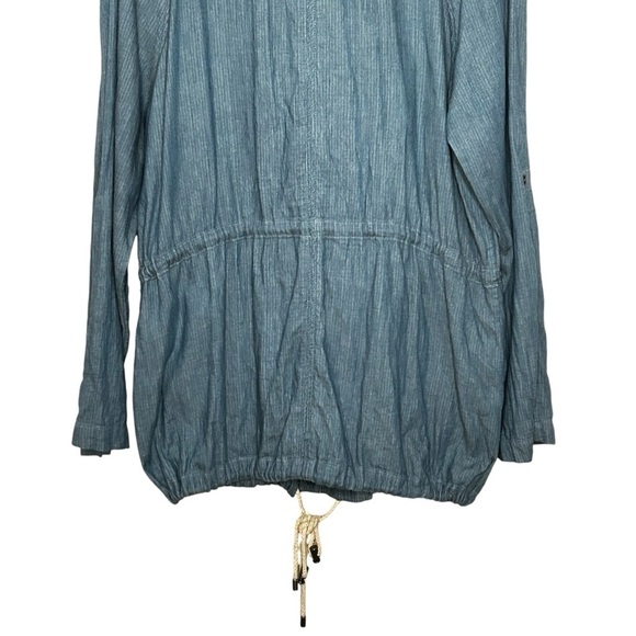 Andrea Jovine Blue Chambray Linger Length Lightweight Spring Weight Jacket Sz L - Picture 6 of 16